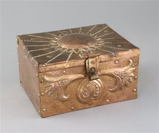John Pearson. An Arts & Crafts Newlyn copper casket, 7 x 5.5in. H.4in.